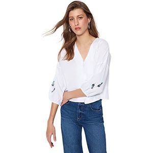 Trendyol Dames Regular Fit Basic V-hals geweven overhemd, Ecru, 34