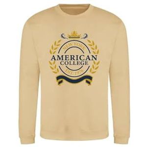 AMERICAN COLLEGE USA Sweatshirt Sweatshirt Print Warme Kleding Uniseks Mannen en Vrouwen Casual Model ACSCRW5 Beige XL, Beige, XL