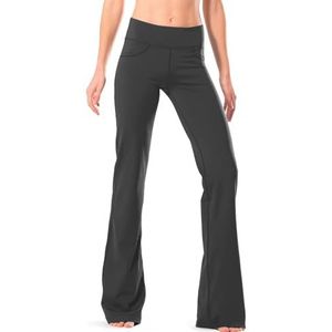 Safort Yoga Broek Dames Bootcut Uitlopende Leggings Sportbroek Buikcontrole Werkbroek met Zakken, Grijs, XXL