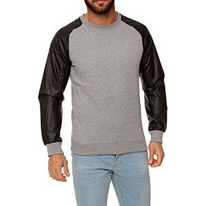 Urban Classics Heren Raglan Leather Imitation Crew Pullover, meerkleurig (Gry/Blk 00119), S