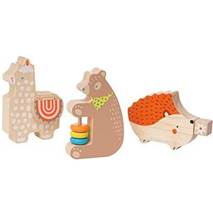 Manhattan Toy Musical Forest Trio 3-delige houten speelgoedset voor peuters met berenrammelaar, laklacker & egel Guiro