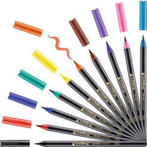 edding 1340 brush pen - set van 10 - kleurrijk, helder kleuren - flexibele penseelpunt - viltstift voor schilderen, schrijven en tekenen - dagboeken, handlettering, mandala, kalligrafie