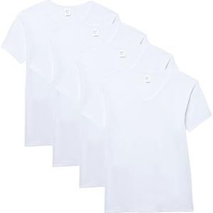 Abanderado Heren T-shirts met korte mouwen en V-hals, 100% katoen, 4 stuks, Wit, L