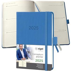 SIGEL C2569 afsprakenplanner weekkalender 2025, ca. A6, blauw, hardcover, 176 pagina's, elastiek, penlus, archieftas, PEFC-gecertificeerd, Conceptum