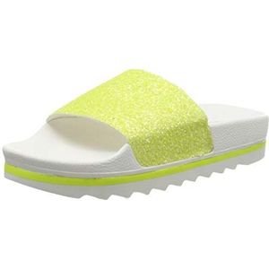 The White Brand Dames Glitter Matte Open Teen Sandalen, Geel Neon Geel Neon Geel, 40.5 EU