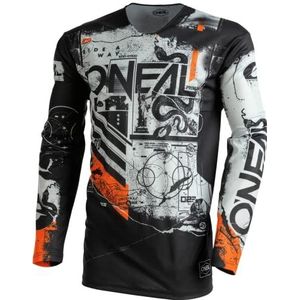O'NEAL | Motocross Shirt Met Lange Mouwen | MX MTB Mountainbike | Lichtgewicht Materiaal, Ergonomische Slim Fit voor een Perfecte Pasvorm | Mayhem Scarz V.22 Jersey | Adult | Zwart Grijs Oranje | Maat S