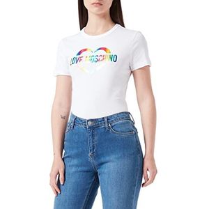 Love Moschino Dames Slim Fit in Cotton Jersey met Hart Multicolor Foil Print. T-Shirt, wit (optical white), 40 NL
