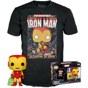 Funko POP! & Tee: Marvel - Holiday Iron Man - Glow In the Dark - Small - (S) - T-shirt - Kleding met verzamelbare vinylfiguur - Cadeauidee - Speelgoed en korte mouwen top voor volwassenen, uniseks