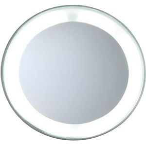 TWEEZERMAN Make-up spiegel met licht (15x vergroting, LED-licht, make-up spiegel met zuignappen, 10,5 cm diameter), zilver