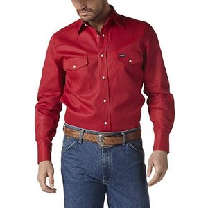Wrangler Heren Ms70619 westernhemd met cowboysnit, lange mouwen, met kliksluiting (1 stuk), rood, L (Lang)