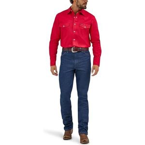 Wrangler Herenwerkshirt met Cowboy Cut, stevige afwerking, lange mouwen, western drukknopen en effen kleur., Rood, XL