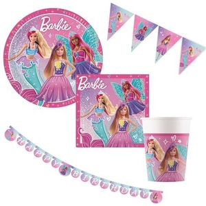 Procos - Feestset Barbie Fantasy, meerdelige decoratieset voor kinderverjaardag en zomerfeest, tafeldecoratie, verjaardagsdecoratie