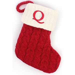 SUPERIXO Kerstkousen, kabel gebreide kousen geschenken snoep zakken rode kerstvakantie kousen letter Q