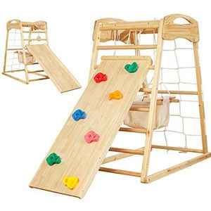 FUNLIO Montessori klimrek voor kinderen van 2-5 jaar, houten schommel en glijbaan, voor kinderen, buitenspeeltoestellen voor kinderen met