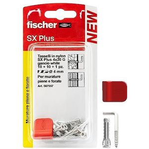 Fischer 10 haken voor het ophangen van afbeeldingen wit, met pluggen van 4 mm en bevestigingsclips, schone montage aan de muur voor zware fotolijsten, 567557