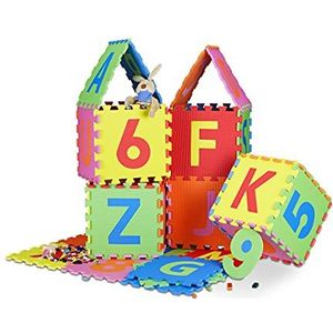 Relaxdays speelmat puzzel - 36 foam tegels - 180x180 cm - letters en cijfers - puzzelmat baby