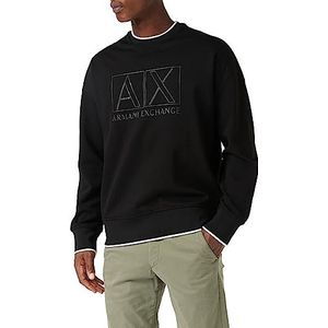 Armani Exchange Heren lange mouwen, Square Logo Blocks, Hem Contrast Line Sweatshirt, zwart, M