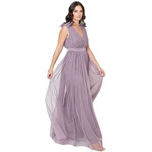 Maya Deluxe Maxi-jurk voor dames, met ruches, schouderdetail, bruidsmeisje, moody lila, 22