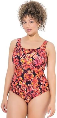 Ulla Popken Badpak  geel / donkeroranje / zwart