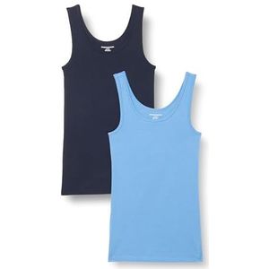 Amazon Essentials Women's Tanktop met slanke pasvorm, Pack of 2, Blauw/Marineblauw, S