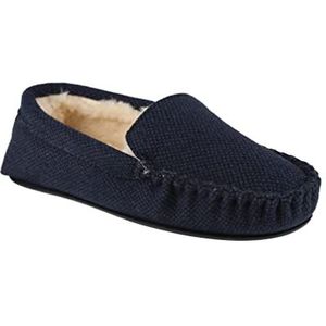 DKNY Heren Mocassin Slipper in Navy Geweven Geweven Bovenwerk, Stof Voering & Antislip Grib Sole, 10 UK, marineblauw, 42.5 EU