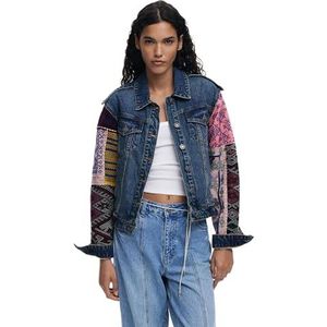 Spijkerjack met gecombineerde mouwen