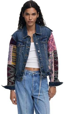 Spijkerjack met gecombineerde mouwen