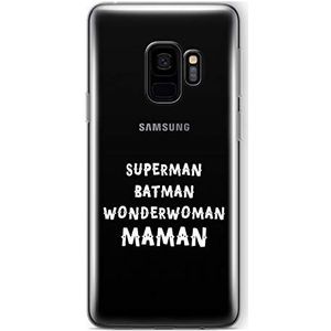 Zokko Beschermhoes voor Galaxy S9 Plus, Superman Batman Wonderwoman Maman – zacht, transparant, witte inkt