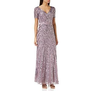 Maya Deluxe Maxi dames verfraaid pailletten jurk lange korte mouw V-hals hoge Empire taille een cut glanzend prom bruiloft bruidsmeisje, Moody Lila, 46