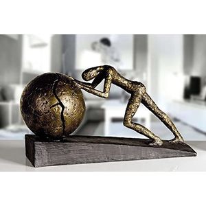Casablanca exclusieve sculptuur Heavy Ball van kunsthars, met bronzen finish, zwarte basis, hoogte 21,5 cm, lengte 37 cm.