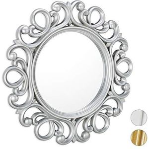 Relaxdays spiegel rond - sierspiegel gang - wandspiegel - design - 50 cm rond - zilver