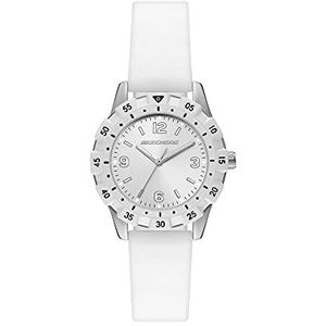 Skechers Horloge voor dames, Quartz uurwerk met siliconen, polyurethaan, lederen of roestvrij stalen band,Wit en zilvertint,34MM