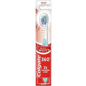 Colgate Max White 360 Tandenborstel, gemiddelde hardheid, 1 stuk, tandbleekmiddel, verwijdert vlekken, reinigt moeilijk bereikbare gebieden, tong- en wangenreiniger, verwijdert slechte adem