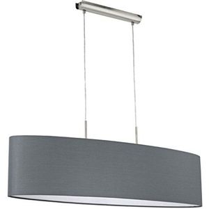 EGLO Hanglamp Pasteri, 2-pits textiel hanglamp, ovaal design van staal en stof, kleur: nikkel mat, grijs, fitting: E27, L: 100 cm
