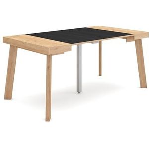 Skraut Home | Uittrekbare consoletafel | eettafel | 160 cm | voor 8 personen | houten poten | moderne stijl | eiken en zwart