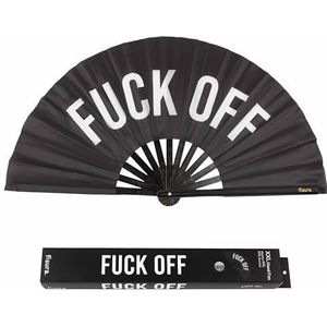 Fisura Grote opvouwbare waaier ""f*CK Off"". Originele waaier met grote boodschap zwart XXL. Opvouwbare bamboe waaier. Afmetingen: 64 x 33 cm.