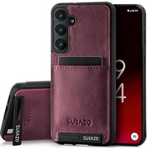 SURAZO Premium echt leren achterhoes voor Samsung Galaxy A35, stootvast leren telefoonhoes met kaartvak, standfunctie, sleutelhangertje, vintage slim bumper beschermhoes (bordeauxrood)