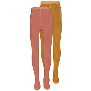 Ewers Set van 2 baby- en kinderpanty's, geribbeld, dubbelpak panty's van katoen, voor jongens en meisjes, Made in Germany, rood/geel, 134/146 cm