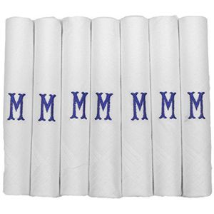 Dudu N Girlie Heren/Heren Witte Satijn Omrand Zakdoeken Met & Blauwe Geborduurde Initialen, M, One Size