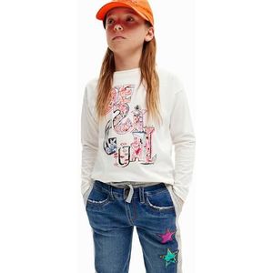 Desigual T-shirt met lange mouwen voor meisjes en meisjes, wit, 4 Jaar