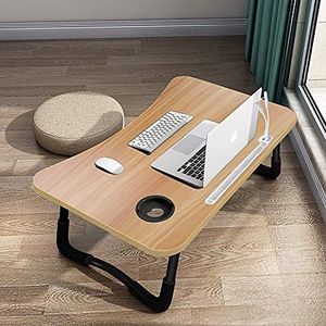 Laptoptafel Inklapbaar, Laptop Bureau met 4 USB-Oplaadpoorten/Lade/PAD-standaard/Bekerhouder, Voor Bed, Bank, Vloer (60 x 40 cm, Log Kleur)