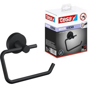 tesa® MOON BLACK Toiletrolhouder, mat zwart - Wc-rolhouder Zonder Deksel voor Badkamers in Industriële en Moderne Stijl - Zonder Boren, Zelfklevend - 99 mm x 140 mm x 53 mm