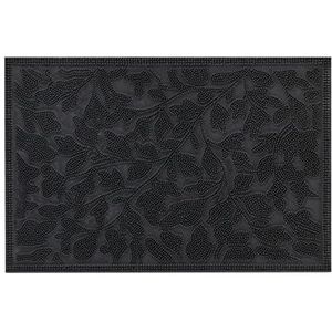 Relaxdays deurmat rubber, 40 x 60 cm, voetmat met noppen, binnen & buiten, weerbestendig, buitenmat bladeren, zwart