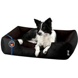BedDog® hondenmand LUPI, vierkant hondenkussen, grote hondenbed, hondensofa, hondenhuis, met afneembare hoez, wasbaar, XL, zwart/bruin