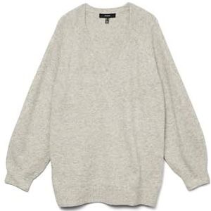 VERO MODA Dames Vmleaf Ls lange V-hals pullover eend gebreide trui, lichtgrijs gem., M