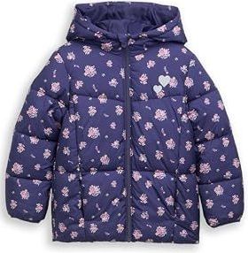 Tom Tailor - Gewatteerde Jas - Dark Blue Multi Color Flower - Met Capuchon - All-over Print