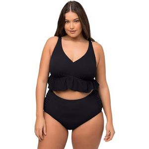 Ulla Popken Dames, structuur, ruches, softcus, bandjes verstelbare bikiniset, zwart, 52