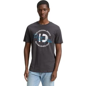 TOM TAILOR Denim Heren T-shirt met logo-print, 10899 - Tarmac Grey, XXL