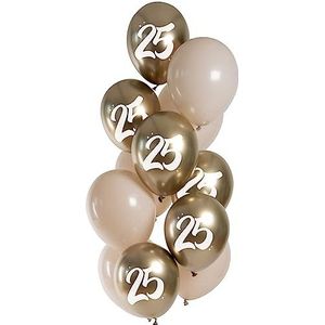 Folat 25125 ballonnenset, latex-gouden latte, 25 jaar, 33 cm, 12 stuks, voor verjaardag en feestdecoratie