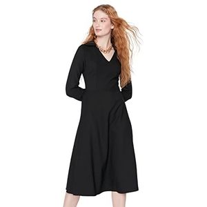 Trendyol Midi-skaterjurk voor dames, normale pasvorm, geweven jurk, Zwart, 32